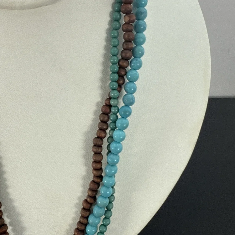 Vintage Southwestern Cross Pendant Necklace Turquoise Tiger Eye Jasper Stones - Picture 3 of 12